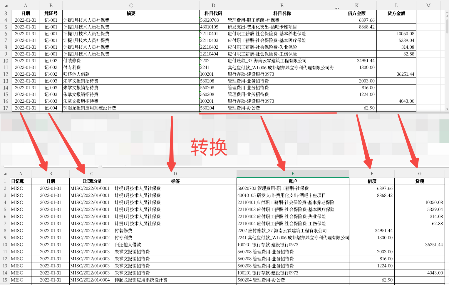 凭证明细转换